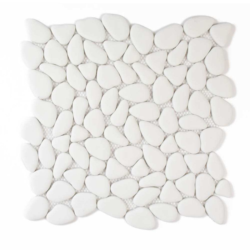 Huron Glass Pebbles Mosaic Tile, White