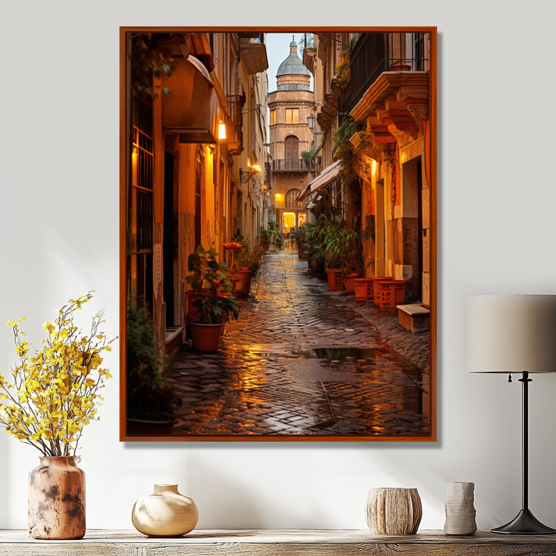 «Maighdiln Italy Eternary City Whispers», art mural pour le salon en Italie, H 32 po x l 16 po x P 1 po, Cadre flottant brun