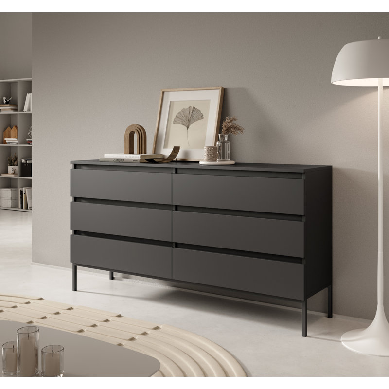 Abrah 150cm W 6 - Drawer Chest of Drawers, Black