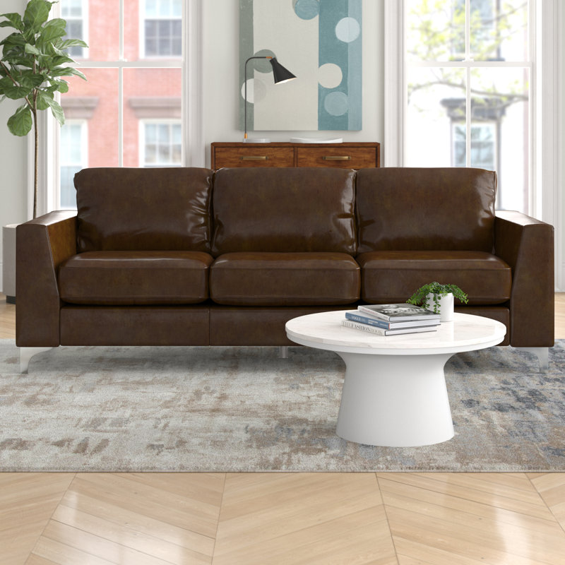 Shupe Upholstered 91.5'' Sofa, Dark Brown Leather Match