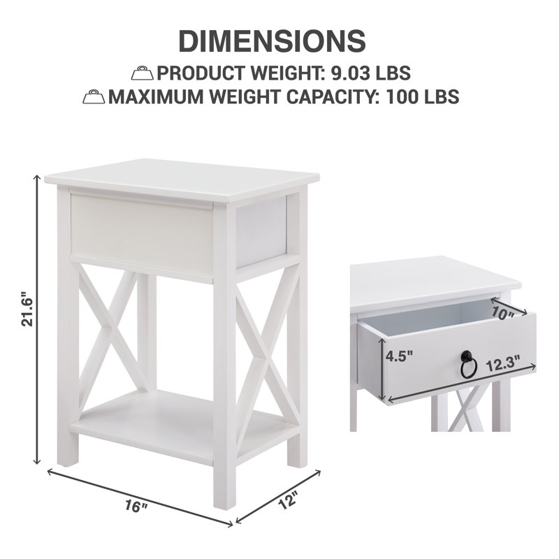 Mutchler Small End Table with Storage Shelf and Drawer, Solid Wood End Table for Bedrooms, Living Room End Table, End Table with Storage, Side Table with Drawers
