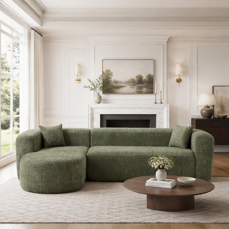 Canapé d'angle modulaire de luxe avec revêtement en chenille et coussins profonds pour un confort optimal., Left Hand Facing