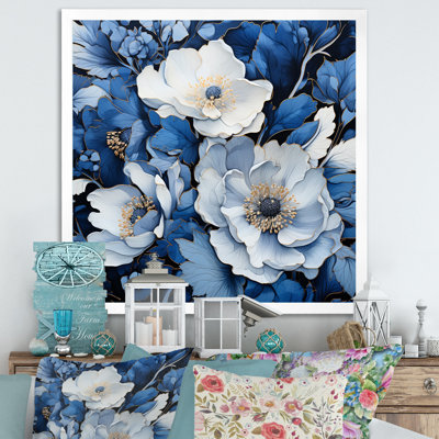 Aquarelle de fleurs saisonnières bleues et blanches II - Fleurs, art mural