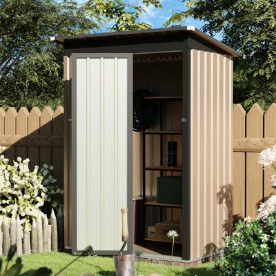 Abri de jardin en métal 4,27 pi x 2,42 pi 5 x 3 pi avec porte à charnière, métal galvanisé à haute résistance, espace pour l'équipement et les outils