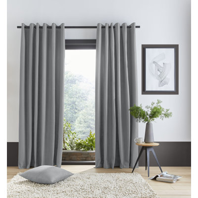 Catherine Lansfield Living Pinsonic Chevron Thermal Eyelet Curtains Two Panels Silver