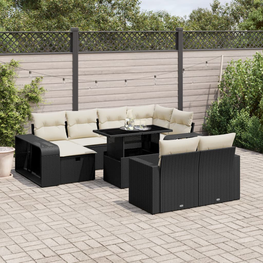 Vidaxl 11-Tlg. Garten-Sofagarnitur Mit Kissen Schwarz Poly Rattan