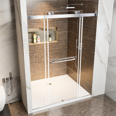 78" H Double Sliding Shower Screen, Soft-Close Brushed Nickel Door, 3/8"  10Mm  Tempered Glass With Shatter Film, Waterproof And , Reversible Installation 60" Wide Door Mechanism, Clear -Proof