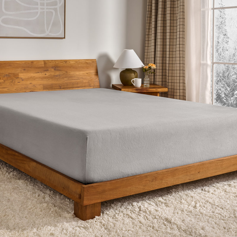 Drap-housse en flanelle de coton, Drap-housse pour lit simple TG, Gris clair