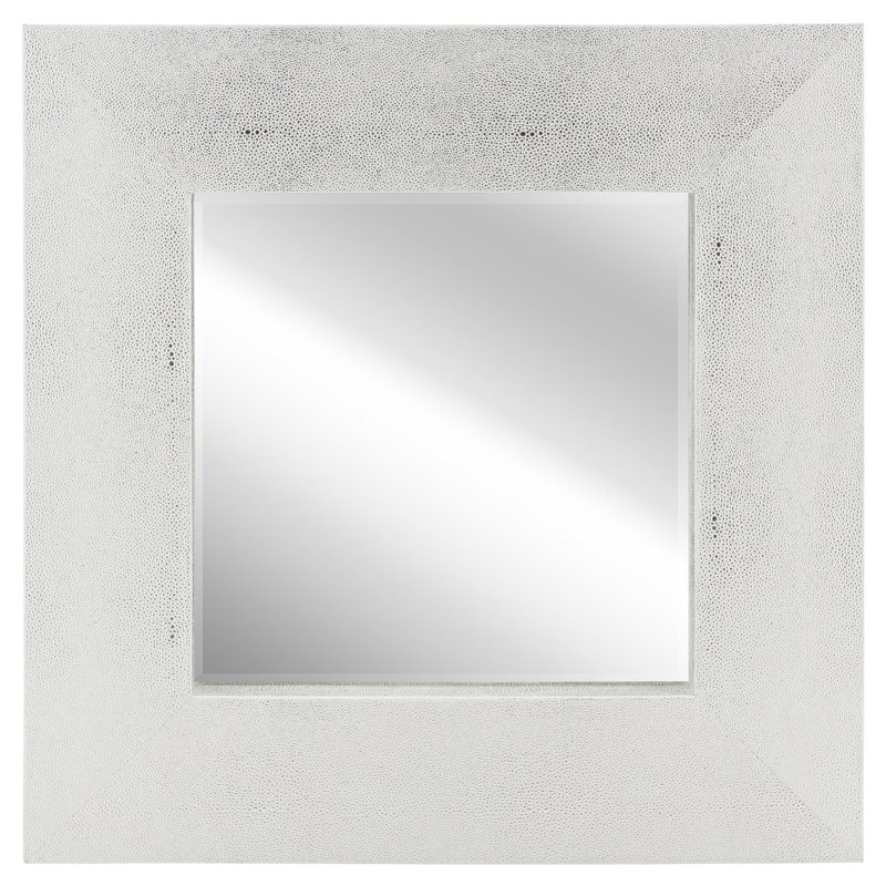Square Leather Mirror, Silver/White