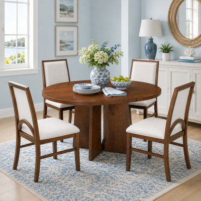 Round Extendable Dining Table Set with Upholstered Chairs