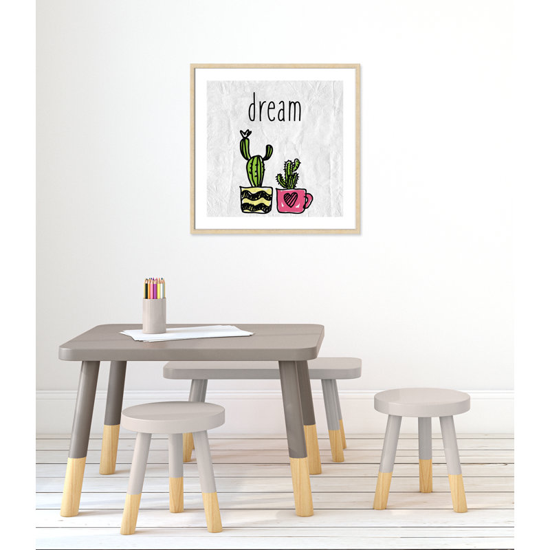 «Cacti A», art encadré, 26.5" H x 26.5" W x 1.18" D, Cadre boîte beige