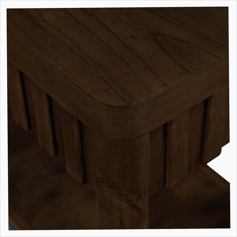 Table de bout rectangulaire avec tablette de rangement et pieds en bois, Marron foncé