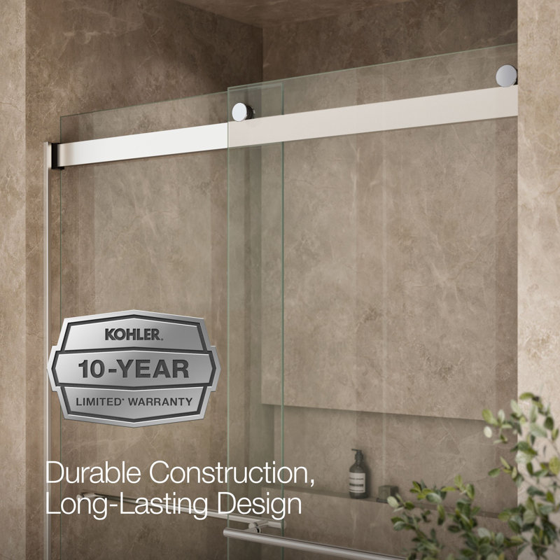 Levity Plus Less Sliding Shower Door, 81-5/8" H x 56-5/8 - 59-5/8" W, With 3/8" Thick Crystal Clear Glass, Silver