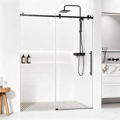 Porte de douche coulissante sans cadre de 56 à 60 po x 75 po, verre trempé de 5/16 po, conception réglable silencieuse et imperméable pour douche à l'italienne