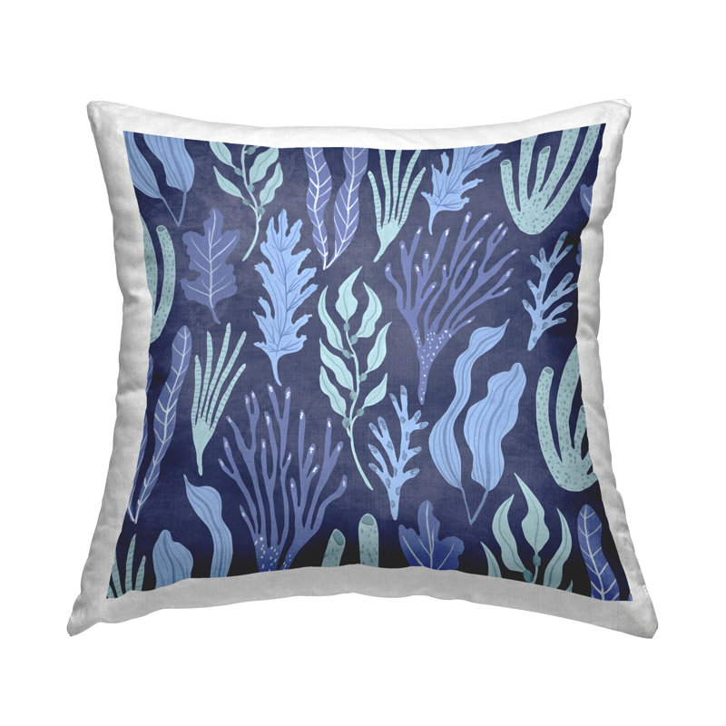 Blue and White Nautical Coral Pattern Throw Pillow