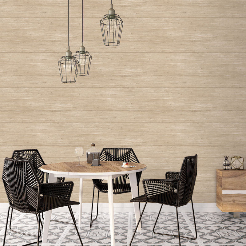 Kitchen Recipes Wooden Shiplap Design 32.8' L x 21" W Wallpaper Roll, Beige