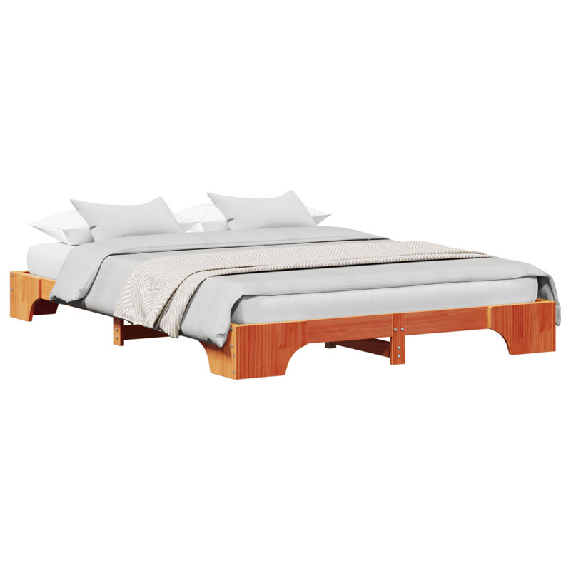 Bed Frame Solid Pine Wood, Kingsize (5'), Wax Brown