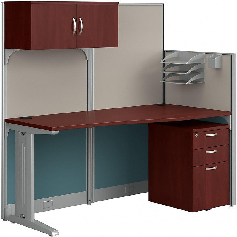 Modern Straight Workstation with Storage & Accessory Kit, Engineered Wood, Hansen Cherry