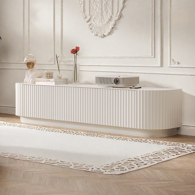 Meuble télé moderne avec tiroirs, Crème, crème, H 18,9 po x L 70,86 po x l 15,75 po