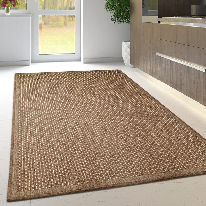 Non Slip Plain Solid Rug Flat Weave Kitchen Living Room Carpet, Brown, Rectangle 200 x 280 cm