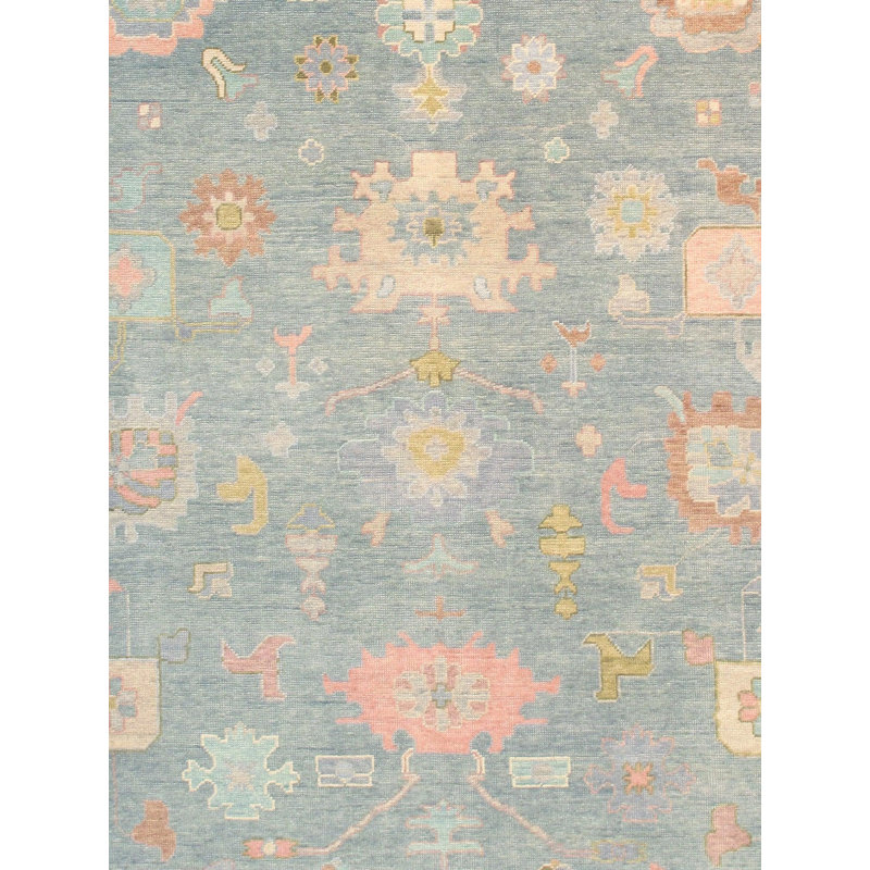 Wool Oriental Area Rug in Light Blue/Pink/Moss