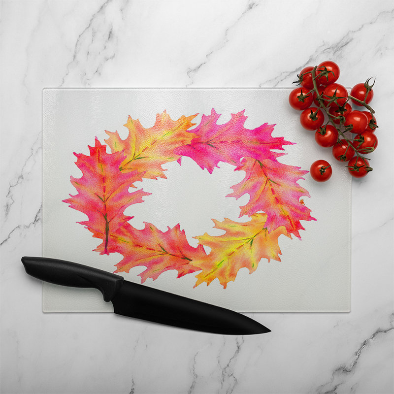 Autumn Reath Glass Chopping Board, 28cm L x 20cm W