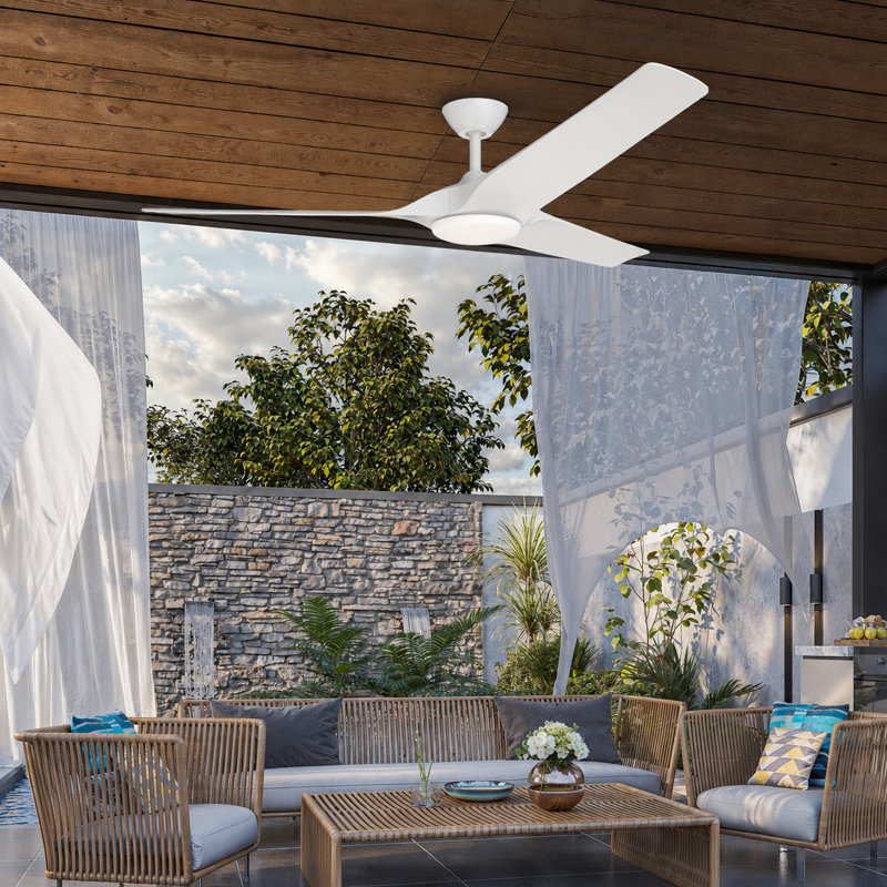 Gossamer 60'' Indoor Ceiling Fan with Light and Remote, Ceiling Fan with LED Light Kit, Modern 3-Blade Design, Quiet 6-Speed DC Motor - Matte White