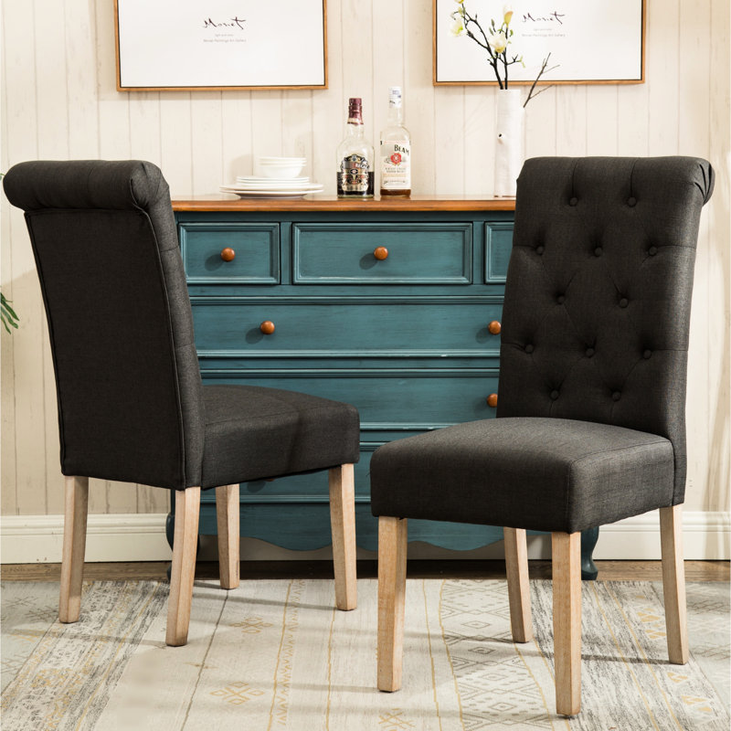Chaises de salle à manger 2 en bois massif Habit, gris anthracite, revêtement moderne, base élégante à 2 sièges, rembourrage confortable, apparence élégante