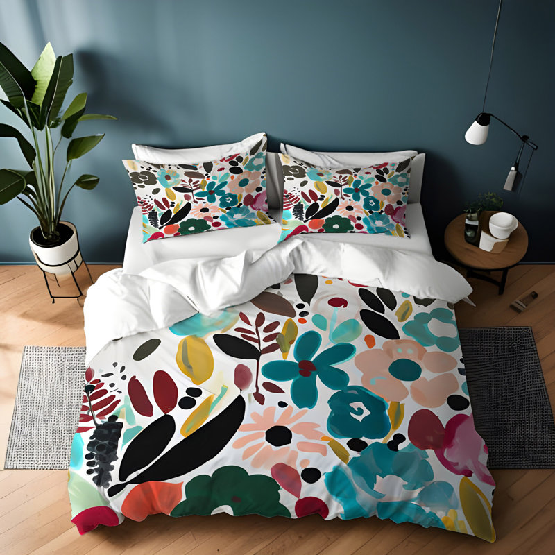 Polyester Floral Duvet Cover, King Duvet Cover + 2 King Shams
