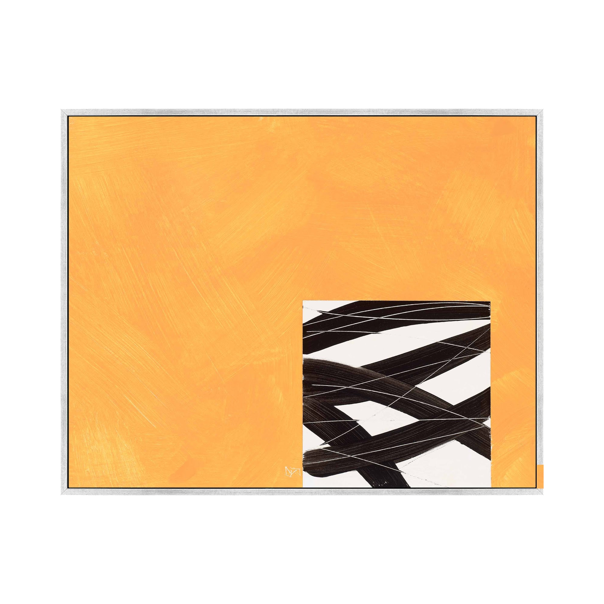 Composition With Yellow 2 by Robert Kamnatnik, 14" H x 20" W x 1.38" D, Silver Framed Canvas