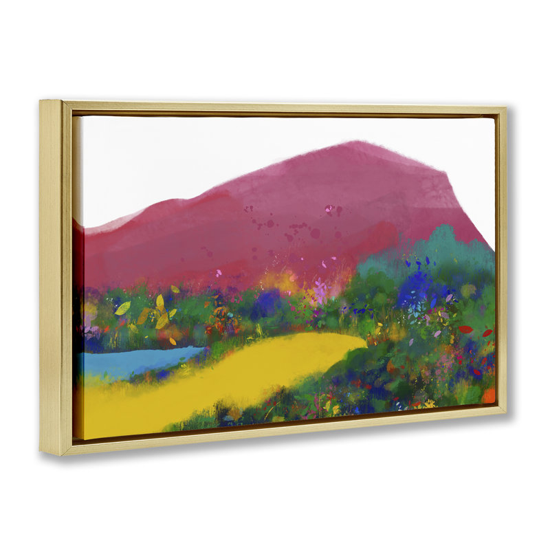 Cadre flottant The Pink Mountain Abstraction, design par Atelier Posters, H 21 po x l 31 po, Cadre flottant métallique doré