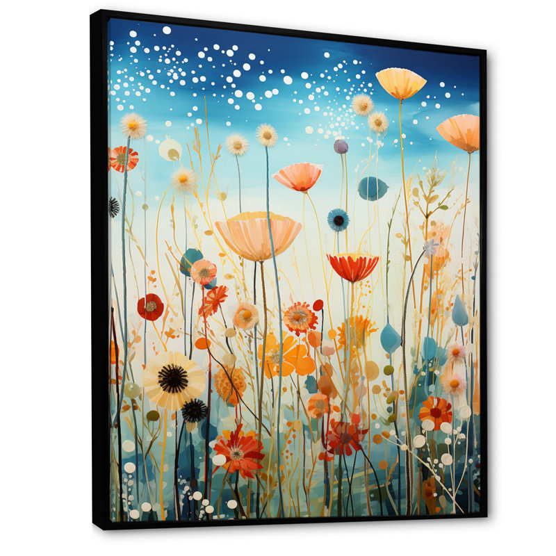 Plants Field Pointillism Dot II - impressions murales florales, H 32 po x l 16 po x P 1 po, Cadre flottant noir