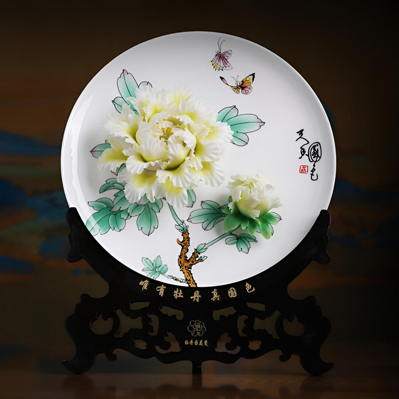 Plaque murale pivoine fine en porcelaine