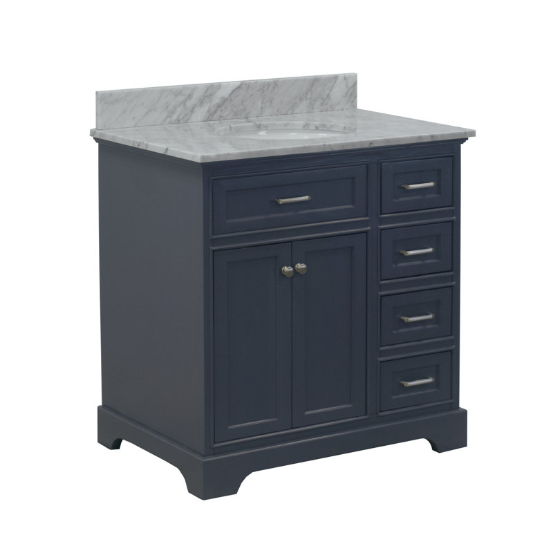 Ensemble de meuble-lavabo simple 36 po Ronnie, Gris marin, Marbre de Carrare
