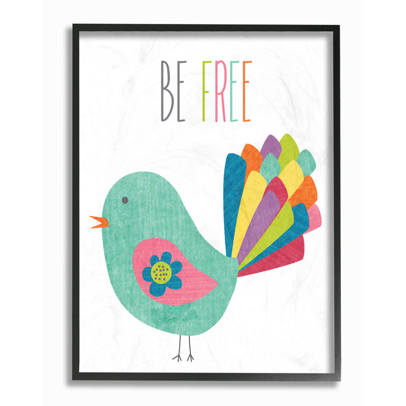 Être oiseau coloré gratuit, H 14 po x l 11 po x P 1,5 po, Giclée encadrée noir minuit