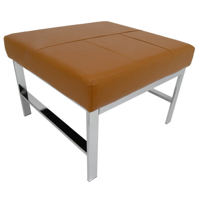 Atlas Modern Chrome and Leather Ottoman