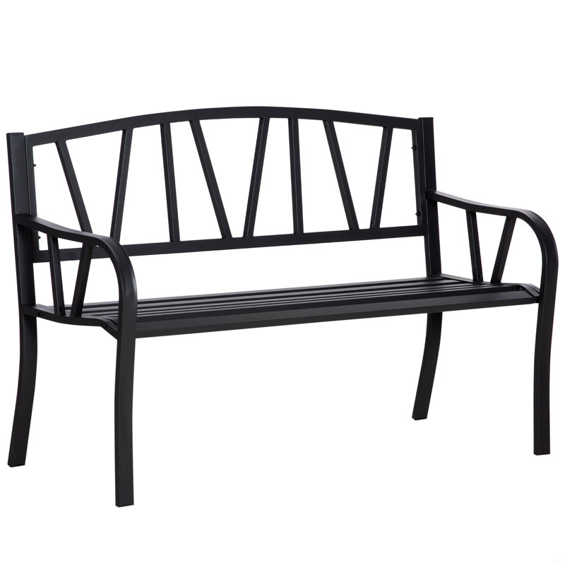 Banc de jardin 50 po en métal, banc d'extérieur noir pour 2 personnes