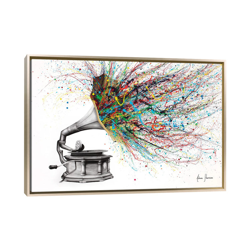 " Radical Rhapsody " by Ashvin Harrison, Champagne Floater Framed Canvas, 40" H x 60" W x 1.5" D, No