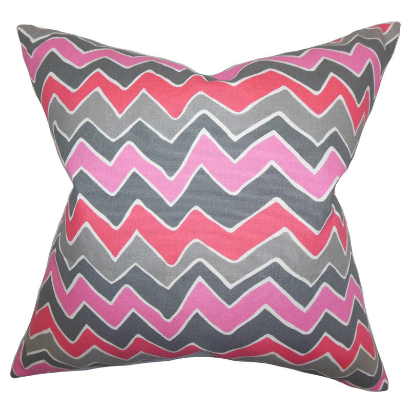 Chevron Cotton Reversible Throw Pillow, Pink Gray, 24" x 24", Polyester/Polyfill