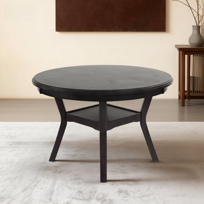 47" Round Rubberwood Dining Table With Lower Shelf - Dark Wood Grain Finish