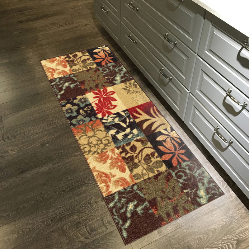 Tapis brun chocolat crocheté à motif floral Fasano, Tapis de couloir 2 pi 8 po x 8 pi