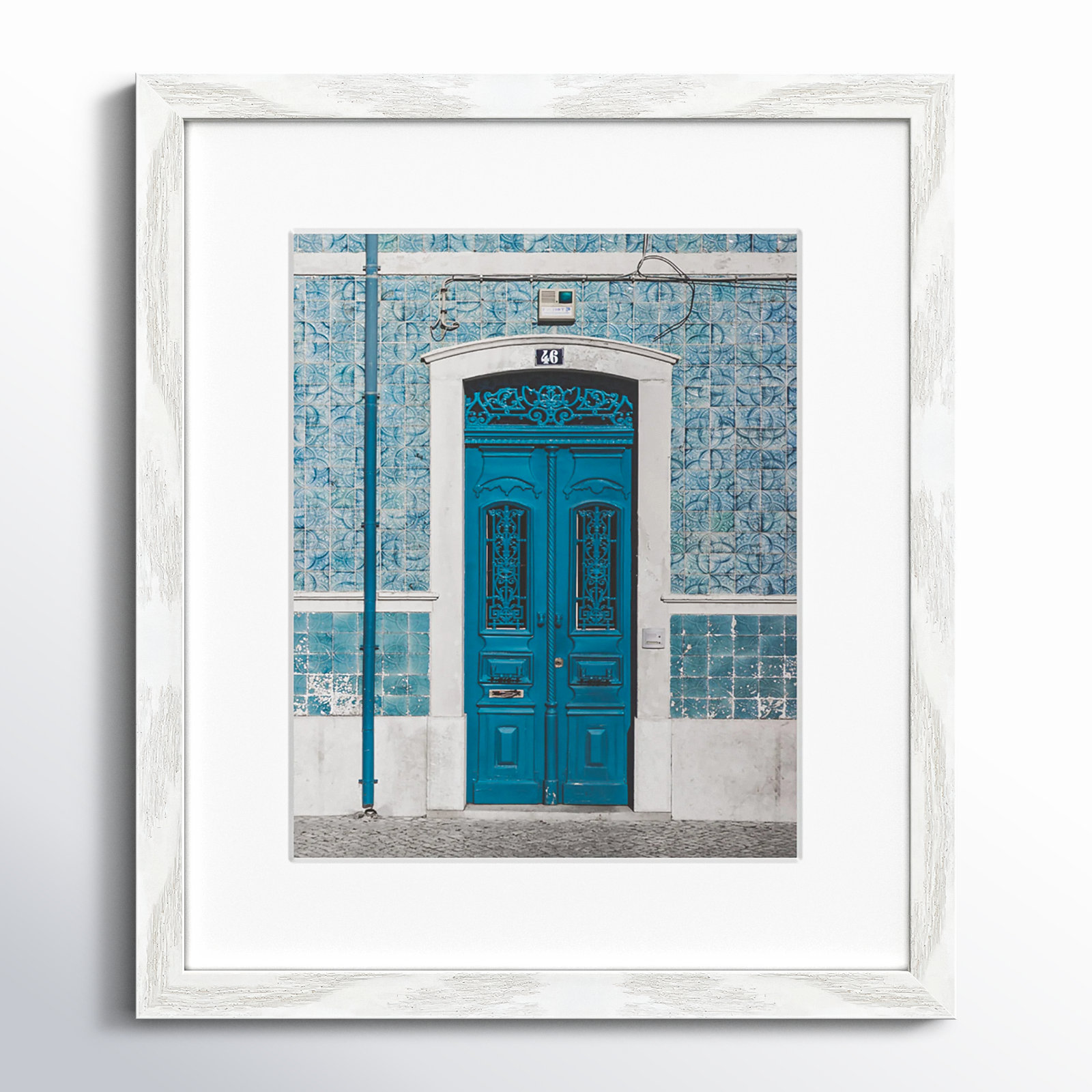 Blue Door Of Caldas De Rainha, Portugual by Catarina Carvalho, White, 15" H x 13" W x 0.75" D