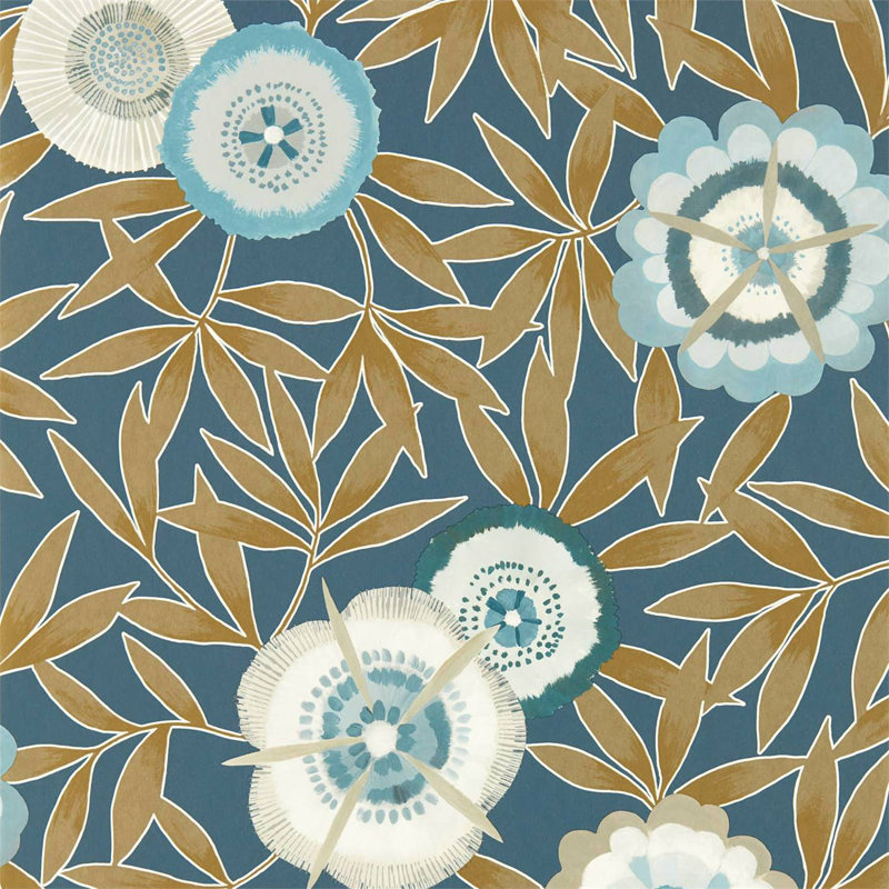 Komovi 10.05m x 52cm Lagoon/Gold Wallpaper Roll, Midnight/Gold