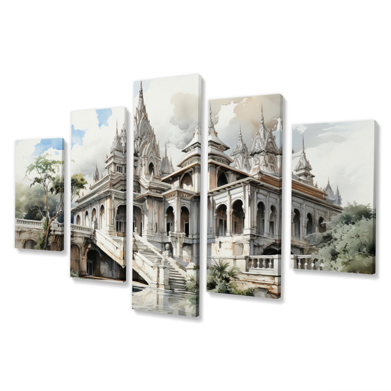 Thailande, architecture historique, impression d'art mural - 5 panneaux