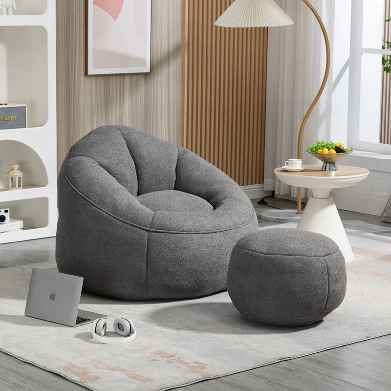 Fauteuil à billes souple avec repose-pieds, Gris