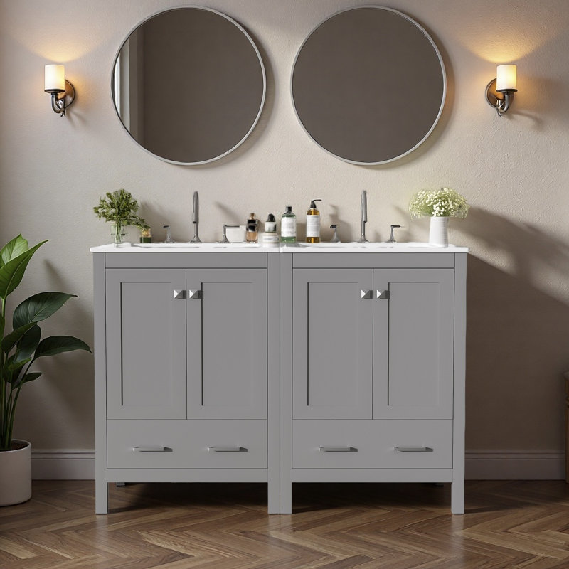 Meuble-lavabo 48 po avec lavabo encastré intégré, Gris