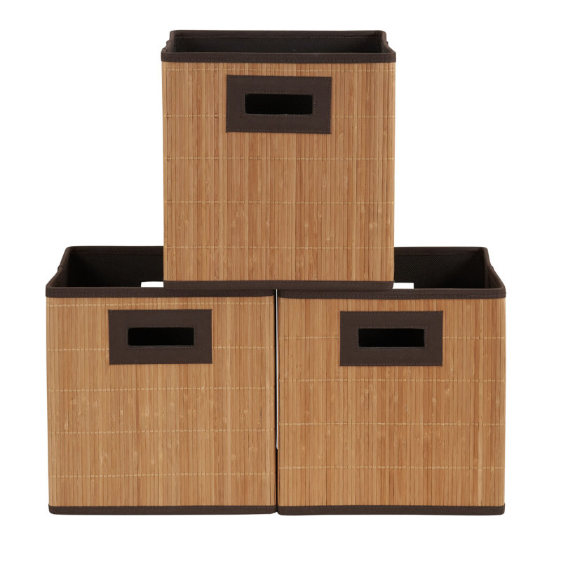 Natural Bamboo and Fabric Storage Cubes Set of 3