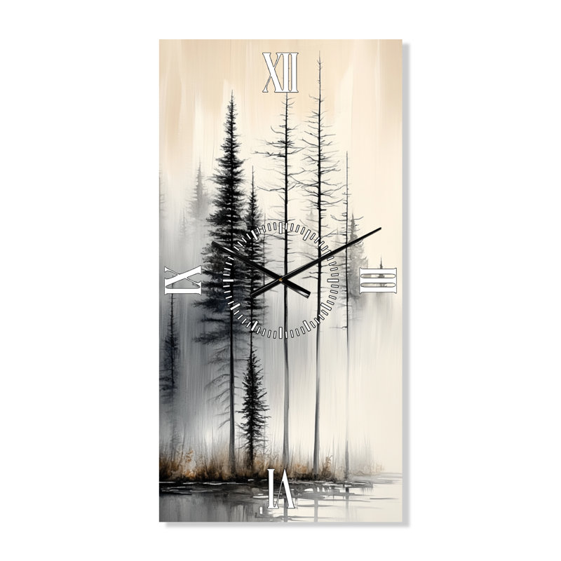 Horloge murale décorative Japandi Misty Summer Pines I, H 32 po x l 16 po - Rectangle