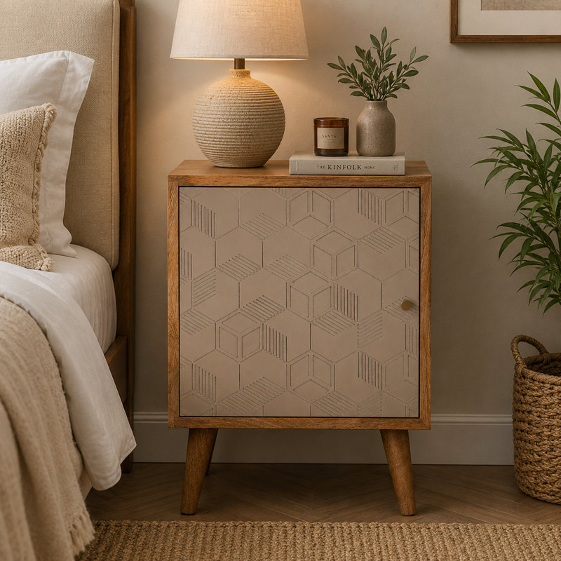 Lancelot 40cm W Solid Wood Bedside Table, Brown