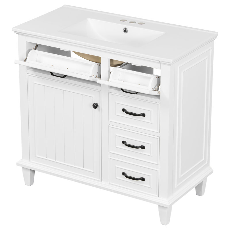 Meuble-lavabo 36 po avec comptoir en céramique, Noir, Blanc